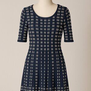 Roz & Ali Navy & Cream Sweater Dress Size L – Short Sleeve Knit Fit & Flare